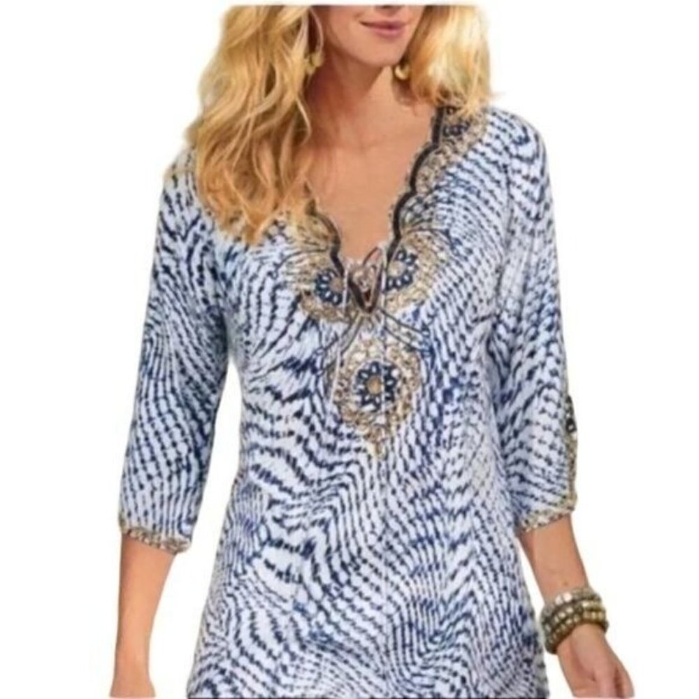 Soft Surroundings Beaded Embellished Tunic Blouse - Picture 2 of 12